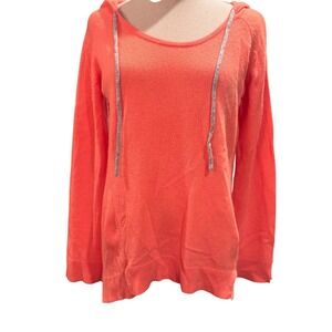 Claudia‎ Nichole Cashmere Hoodie Coral Orange Lightweight Sweater M
